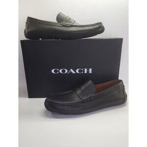 Coach Luca Driver Mens Loafers Size 10.5D Black Pebbled Leather Slip-On Shoes